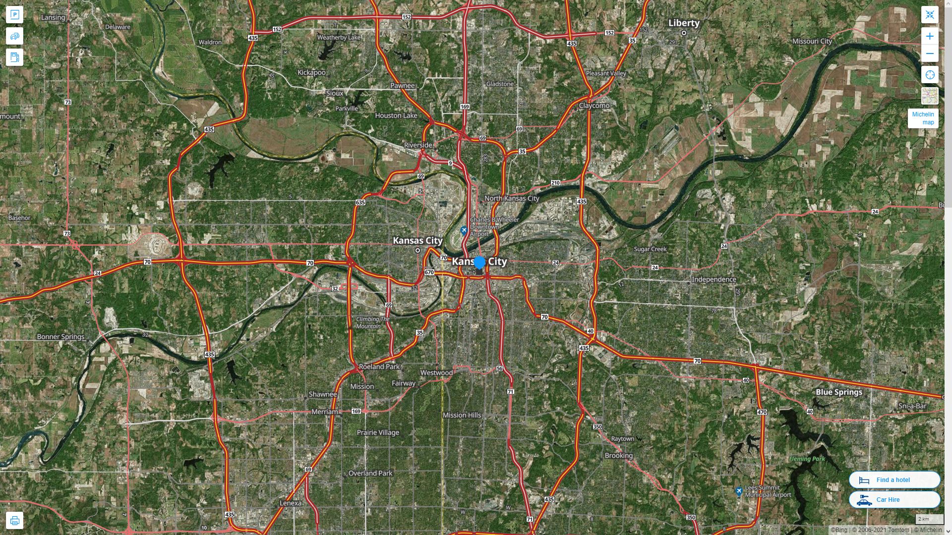 Kansas City Kansas Highway and Road Map with Satellite View